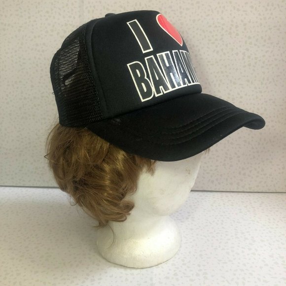 EUC Black "I heart Bahamas" Souvenir Tourist Mesh Snapback Trucker Hat Ball Cap - Picture 1 of 5